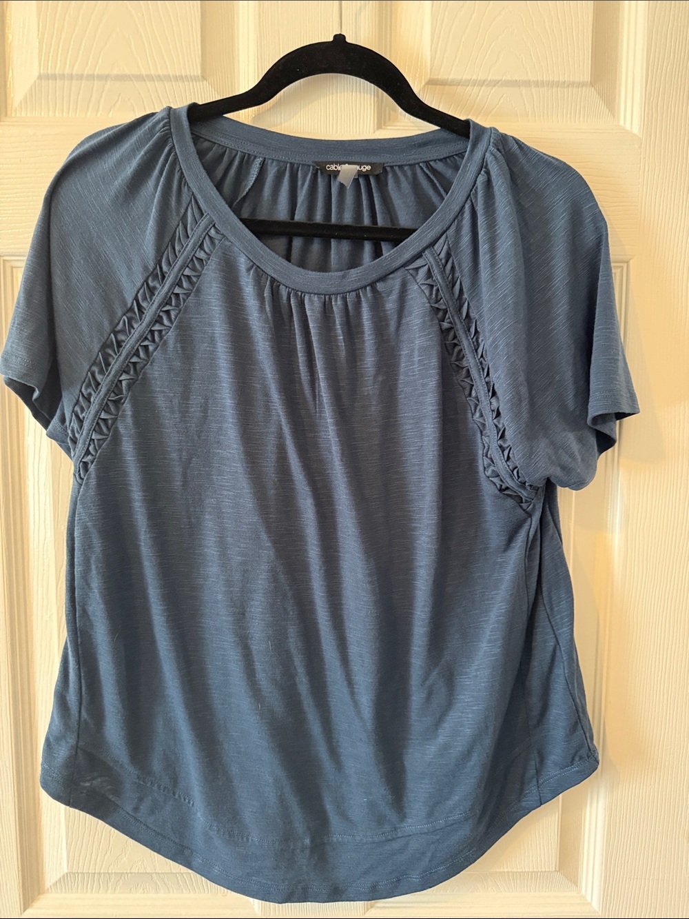 Cable & Gauge Steel Blue Short-Sleeve Tee with Braided Raglan Trim